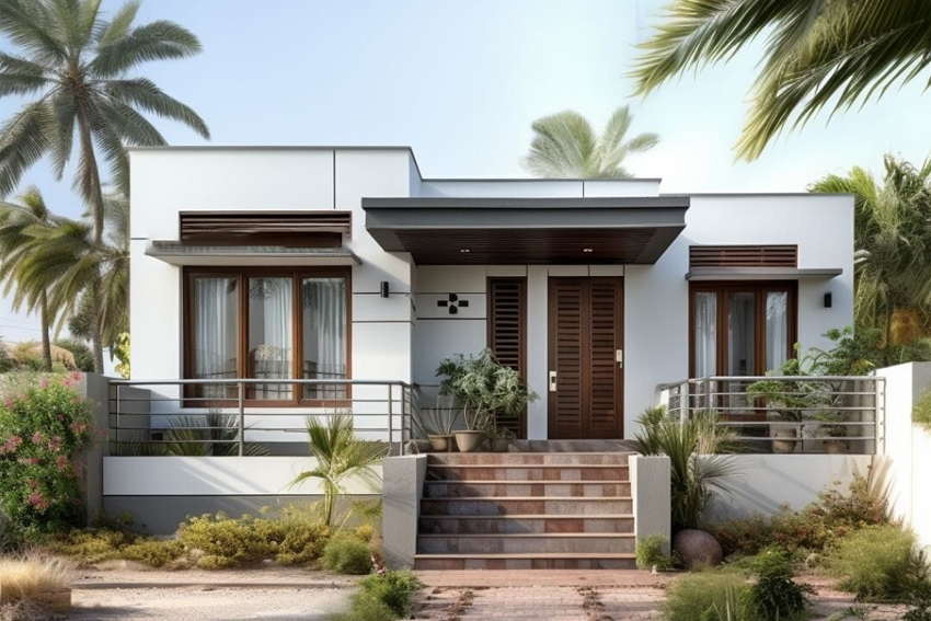Single Floor Home Design with a Terrace